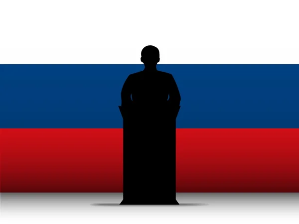 Росія мовлення Трибуна силует з фоном прапор — стоковий вектор