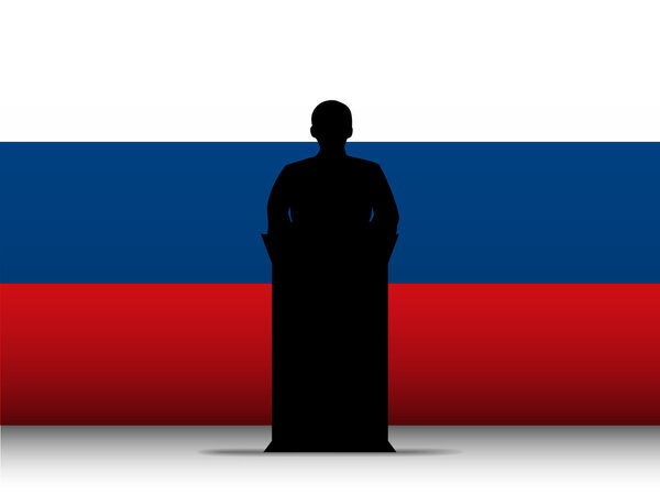 Russia Speech Tribune Silhouette with Flag Background