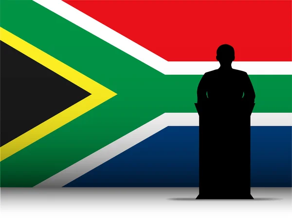 Sydafrika tal tribune siluett med flagga bakgrund — Stock vektor