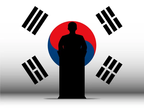 Силуэт речи трибун Южной Кореи на фоне флага — стоковый вектор