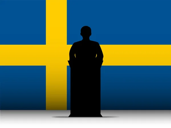 Švédsko projev tribune silueta s pozadím vlajky — Stockový vektor