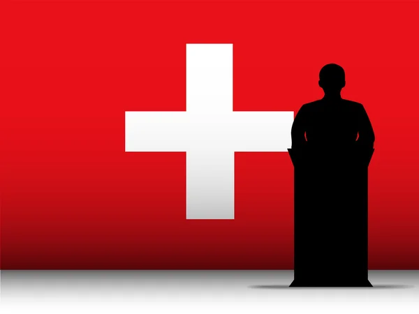 İsviçre konuşma kürsü siluet bayrak arka plan — Stok Vektör