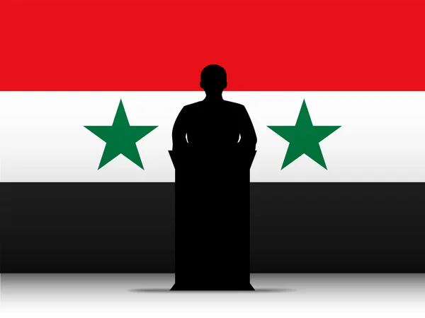 Syrien tal tribune siluett med flagga bakgrund — Stock vektor