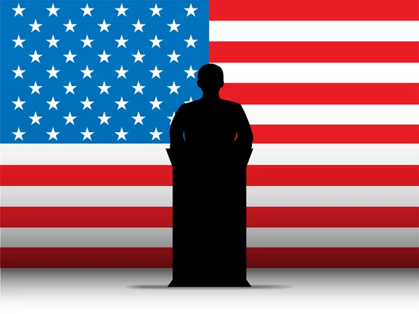 Stati Uniti d'America USA Speech Tribune Silhouette con Bandiera — Vettoriale Stock