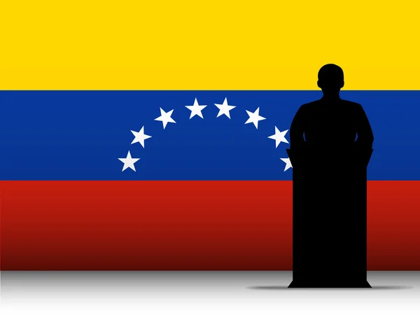 Venezuela Speech Tribune Silhouette with Flag Background — Stock Vector