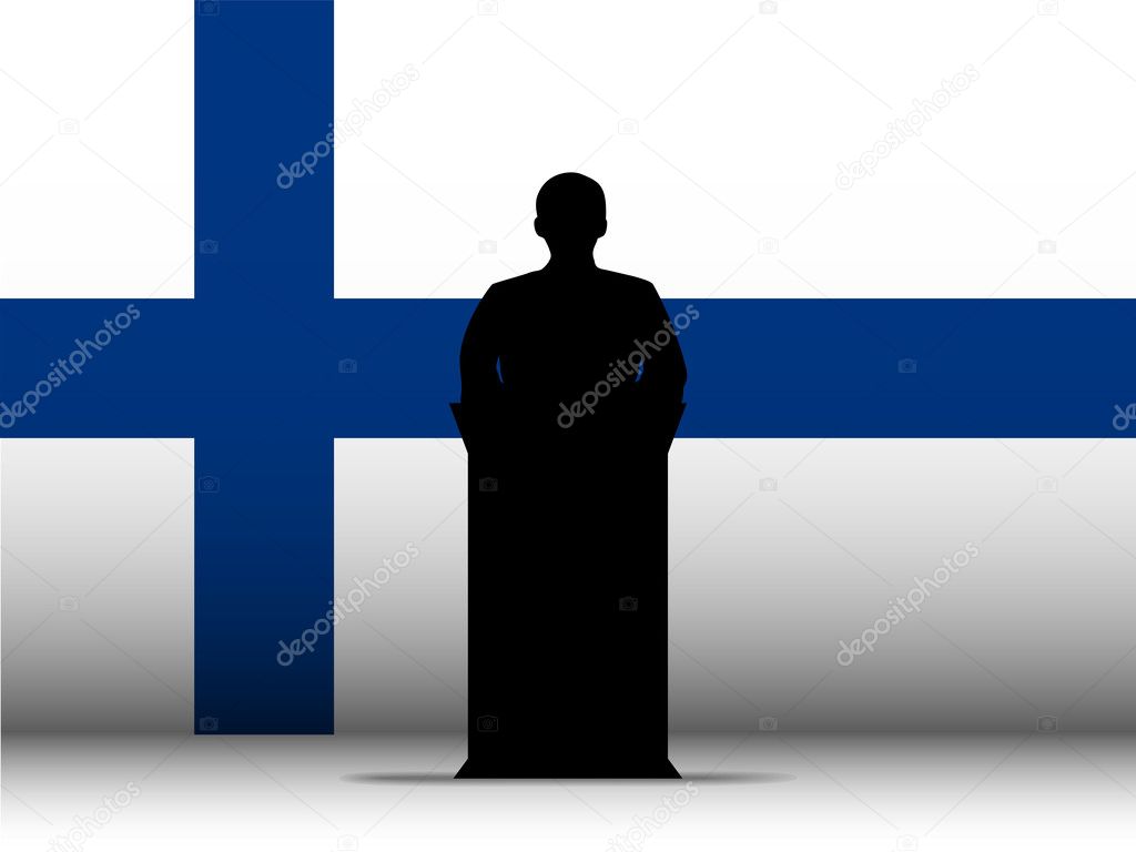 Finland Speech Tribune Silhouette with Flag Background