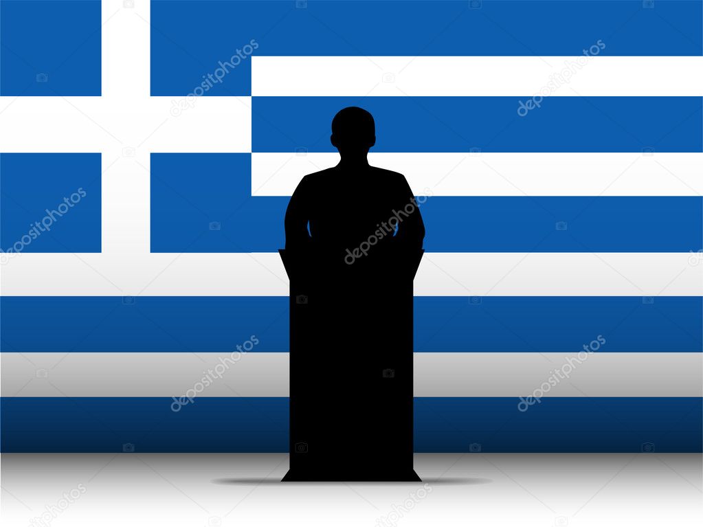 Greece Speech Tribune Silhouette with Flag Background