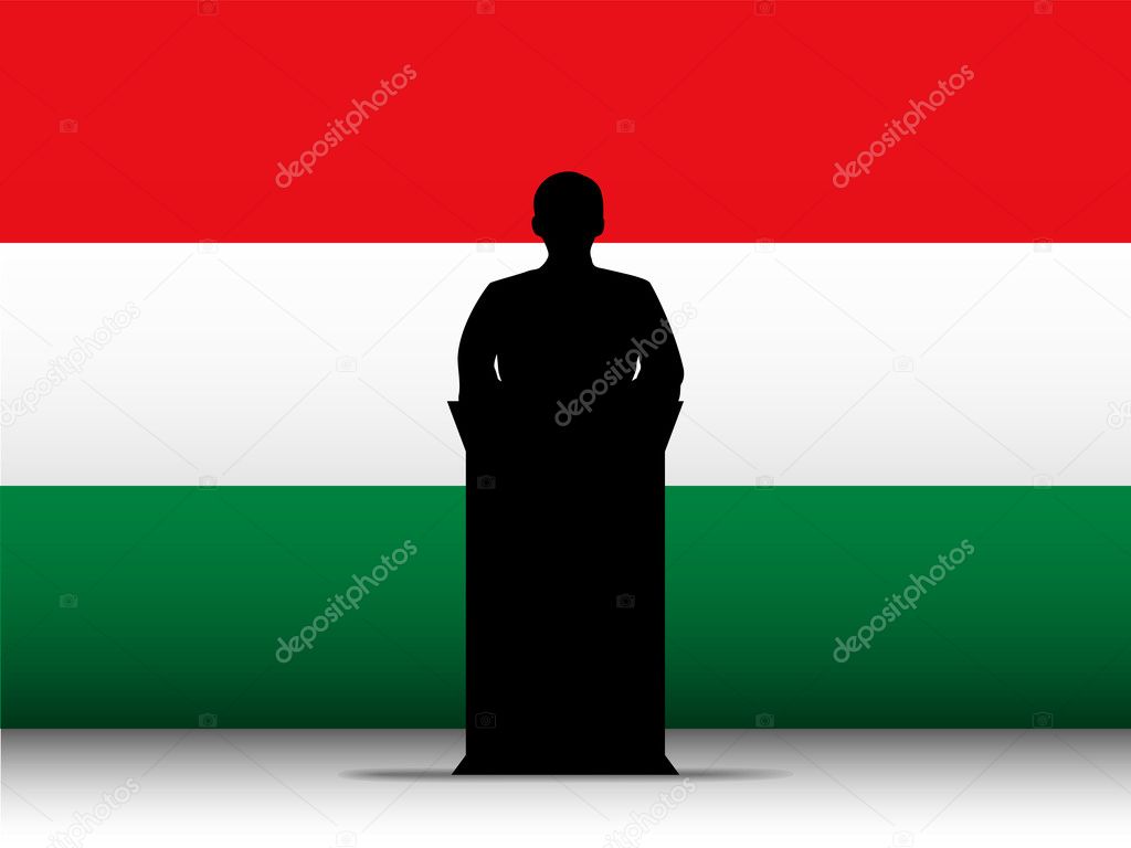 Hungary Speech Tribune Silhouette with Flag Background