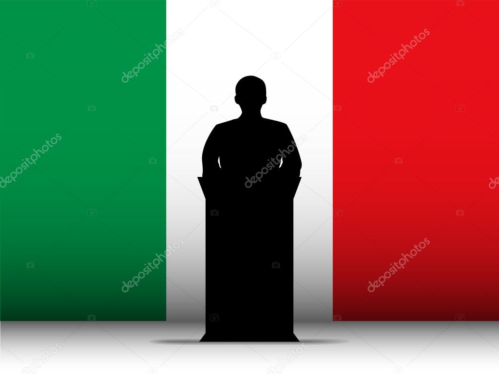Italy Speech Tribune Silhouette with Flag Background
