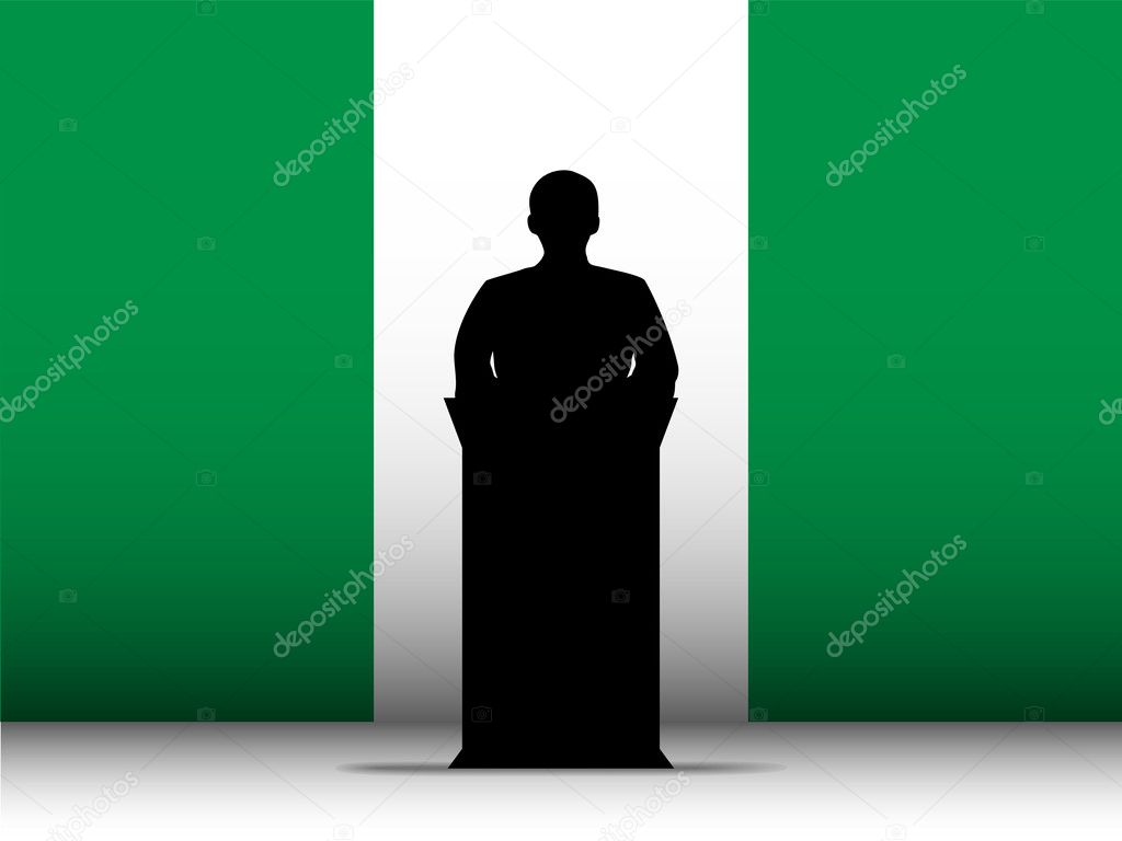 Nigeria Speech Tribune Silhouette with Flag Background