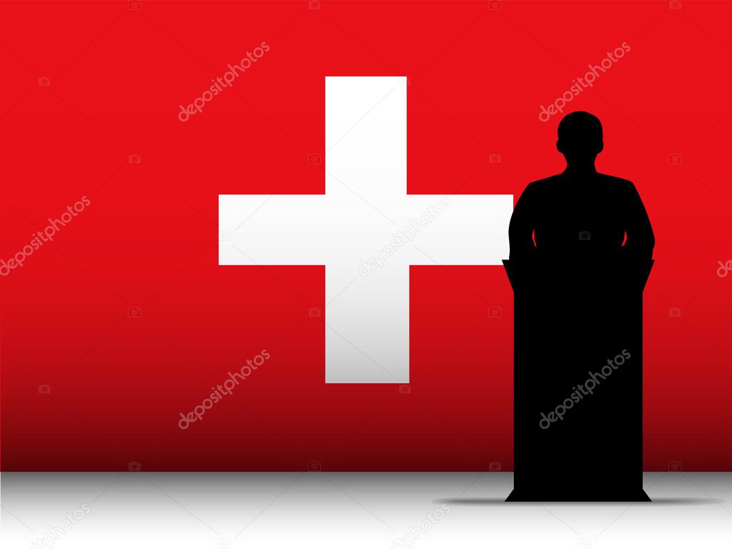 Switzerland Speech Tribune Silhouette with Flag Background