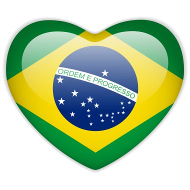 Brazil Flag Heart Glossy Button clipart