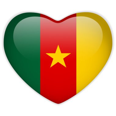 Kamerun bayrağı kalp parlak düğme