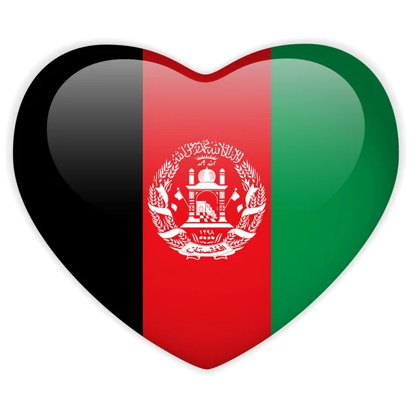 Afghanistan Flag Heart Glossy Button — Stock Vector