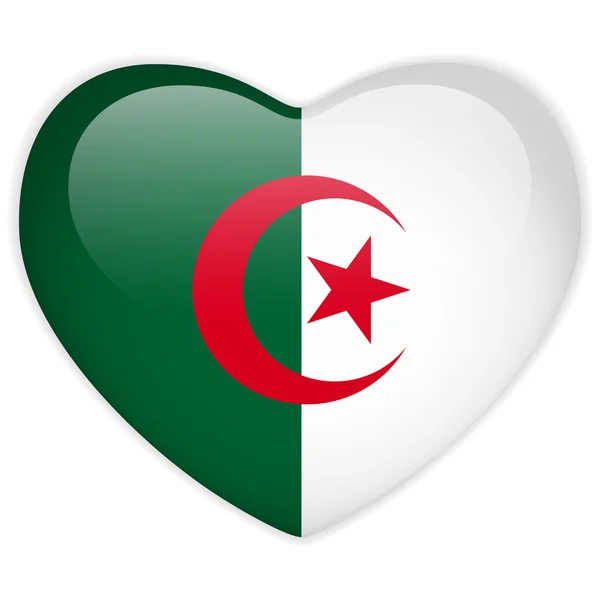 阿尔及利亚国旗心光泽按钮 — 图库矢量图片