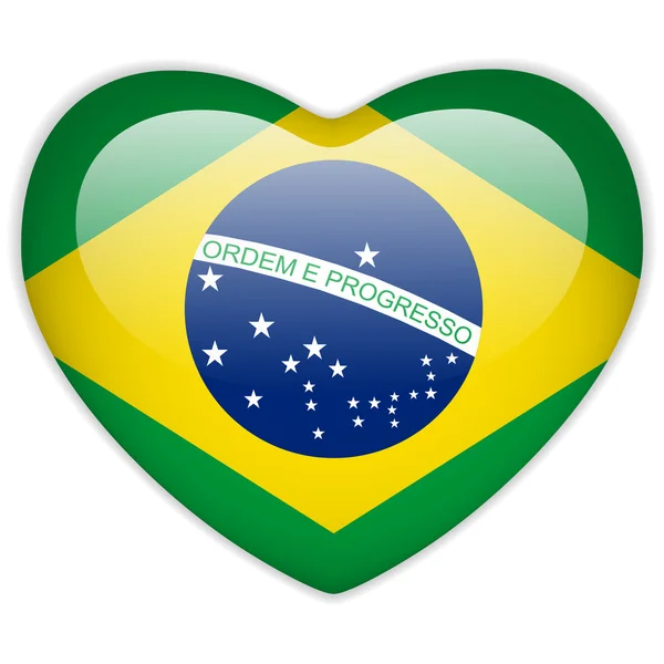 브라질 국기 심장 광택 버튼 — 스톡 벡터