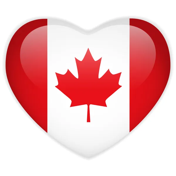 Botão Brilhante do Coração da Bandeira do Canadá — Vetor de Stock
