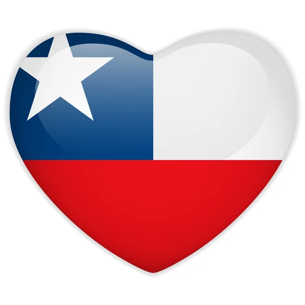 チリの国旗ハートの光沢のあるボタン — ストックベクタ