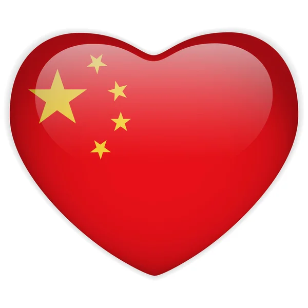 China Flagge Herz glänzenden Knopf — Stockvektor