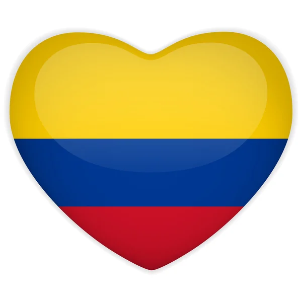 Colombia Bandera Corazón Botón Brillante — Vector de stock