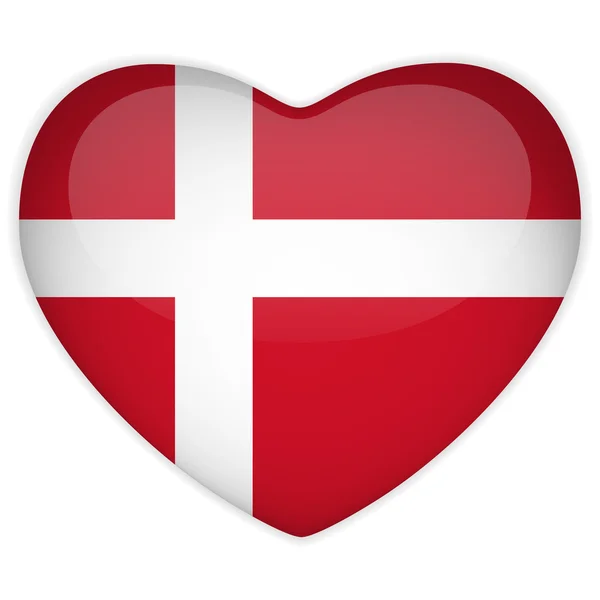 Dänemark Flagge Herz glänzenden Knopf — Stockvektor