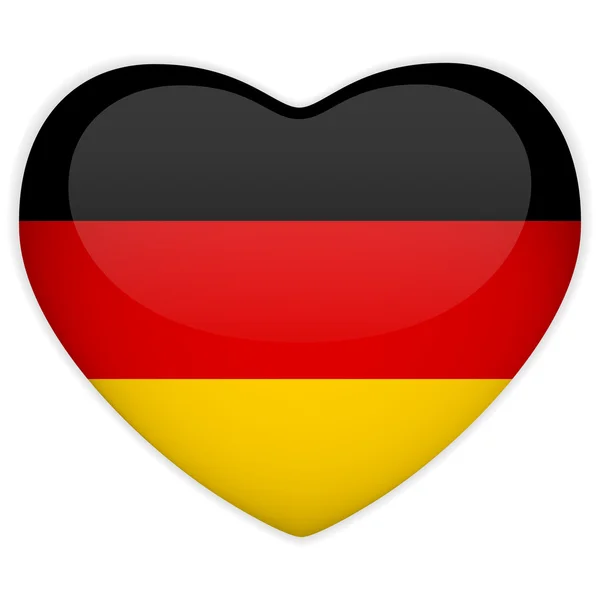 ドイツの国旗ハートの光沢のあるボタン — ストックベクタ