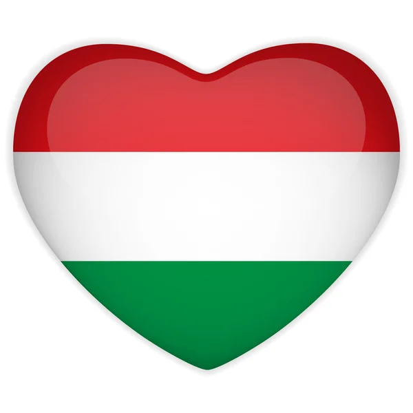 Botón brillante corazón bandera de Hungría — Vector de stock