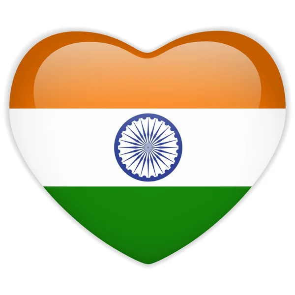 Indien Flagge Herz glänzend Knopf — Stockvektor