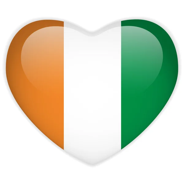 Irsko vlajka srdce lesklé tlačítko — Stockový vektor