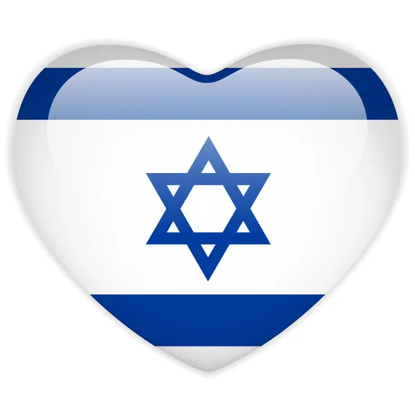 Israel Bandera Corazón botón brillante — Vector de stock