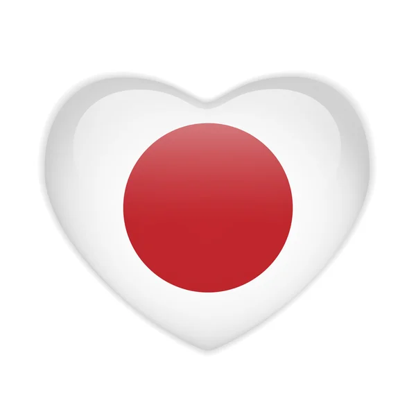 Japan Flag Heart Glossy Button — Stock Vector