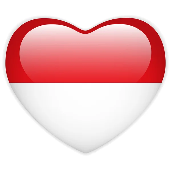 Monako bayrağı kalp parlak düğme — Stok Vektör