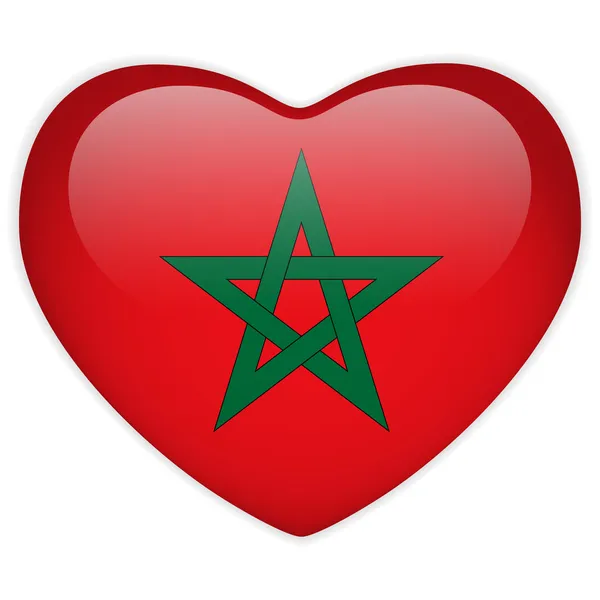 Marokko Flagge Herz glänzend Knopf — Stockvektor