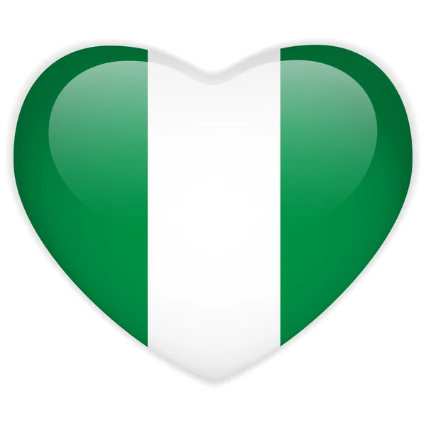 Nigeria Bandera Corazón botón brillante — Vector de stock