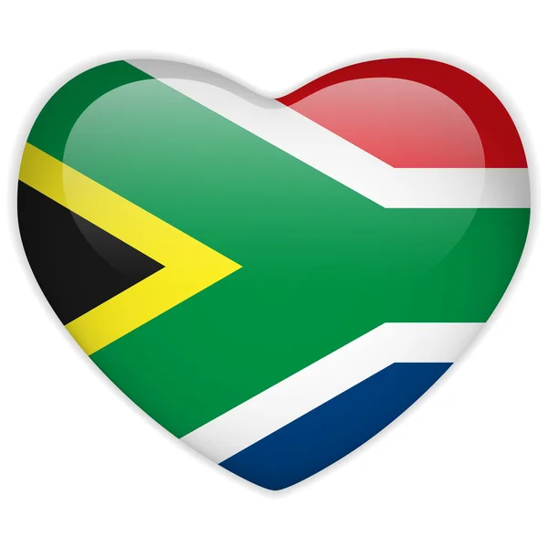 Botón brillante de corazón de bandera de Sudáfrica — Vector de stock