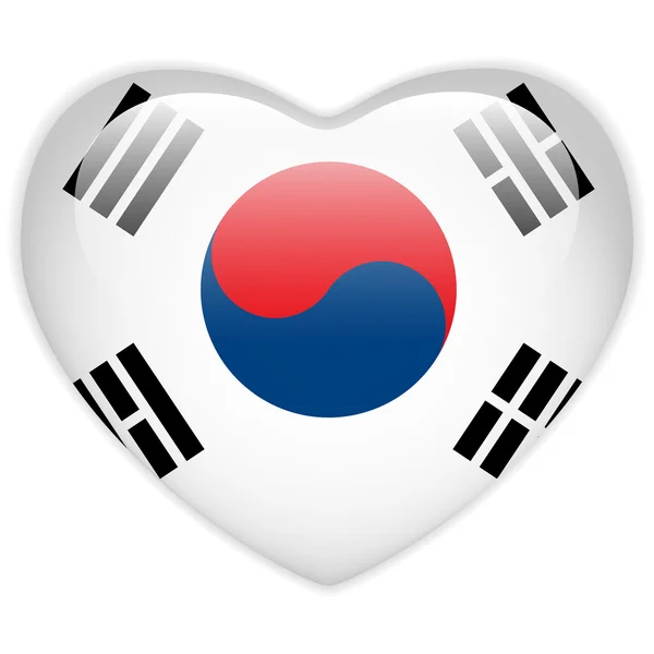 Güney Kore bayrağı kalp parlak düğme — Stok Vektör
