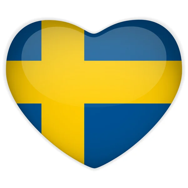 スウェーデンの国旗ハートの光沢のあるボタン — ストックベクタ