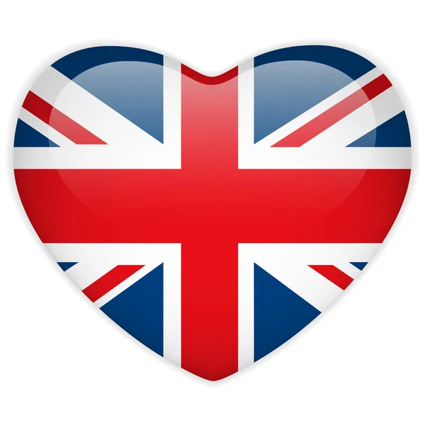 영국 국기 심장 광택 버튼 — 스톡 벡터