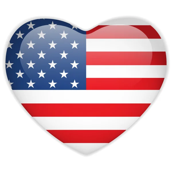 Pulsante lucido cuore bandiera degli Stati Uniti — Vettoriale Stock