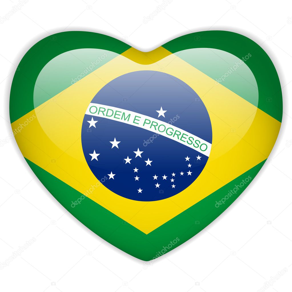 Brazil Flag Heart Glossy Button
