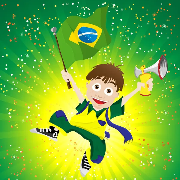 Brasile Ventilatore sportivo con bandiera e corno — Vettoriale Stock