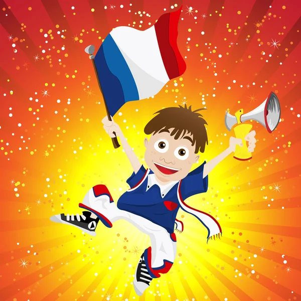 Franța Fan Sport cu steag și corn — Vector de stoc