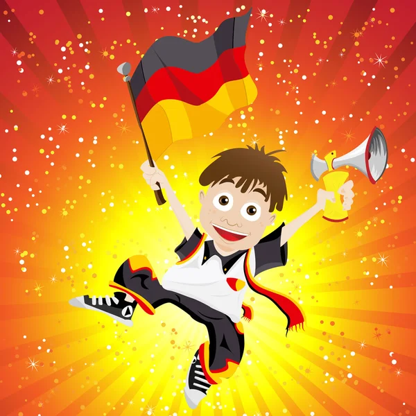 Γερμανία αθλητισμού ανεμιστήρα με σημαία και κέρατο — Διανυσματικό Αρχείο