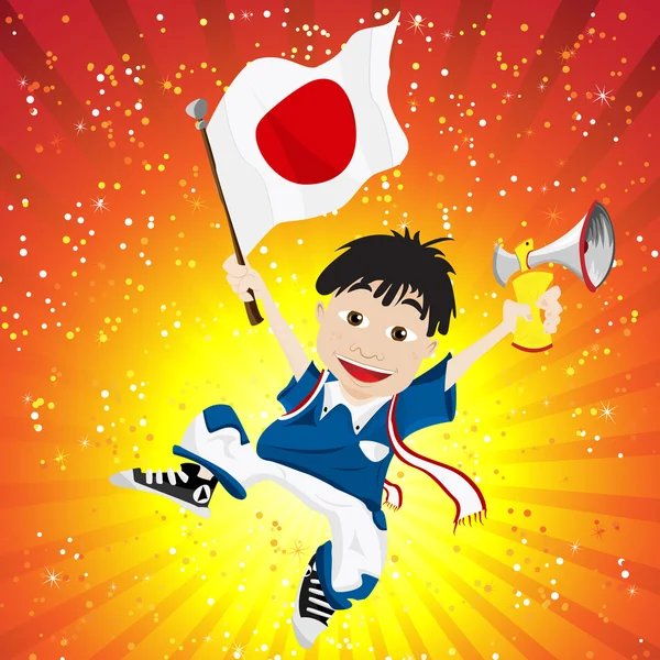 Japanischer Sportfan mit Fahne und Hupe — Stockvektor