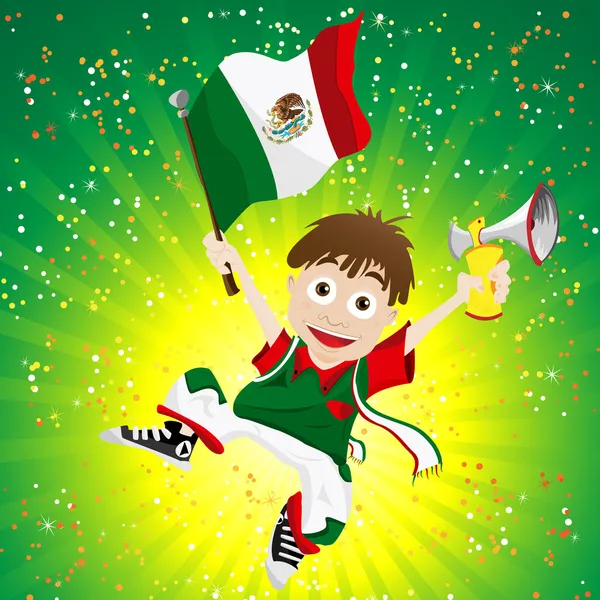 Mexico Sport Fan with Flag and Horn — Wektor stockowy
