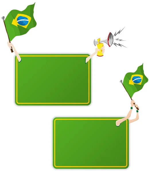 Brasile Sport Message Frame con Bandiera. Set di due — Vettoriale Stock
