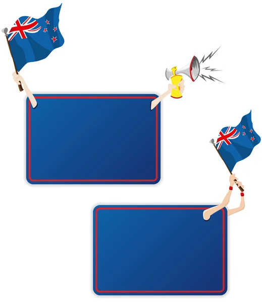 Marco de mensaje deportivo con bandera de Nueva Zelanda. Conjunto de dos — Vector de stock