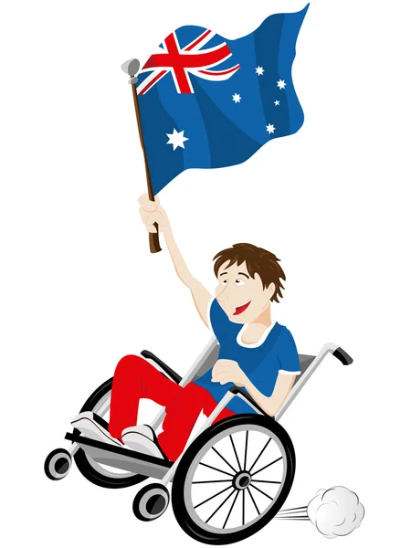 Αυστραλία αθλητισμού ανεμιστήρα υποστηρικτής για αναπηρική καρέκλα με σημαία — Διανυσματικό Αρχείο