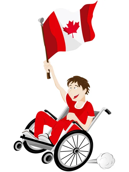 Kanadischer Sportfan im Rollstuhl mit Fahne — Stockvektor
