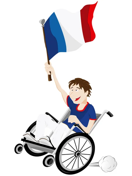 Fransa spor fan destekçisi bayrak ile tekerlekli sandalye üzerinde — Stok Vektör